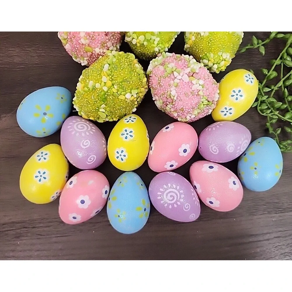 Beaded Easter Egg Ornaments Floral Spring Bowl Vase Filler Home Tree Decor 17 Pc